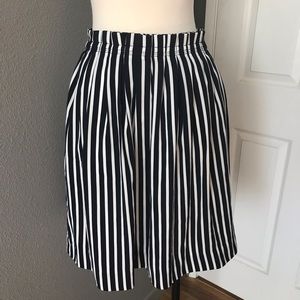 J.Crew Navy and White Pleated Midi Skirt